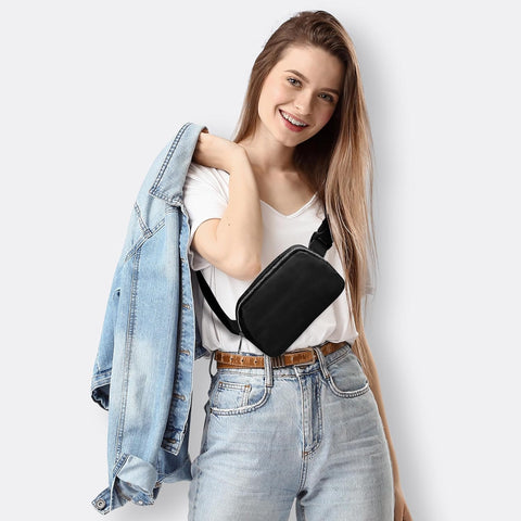 Mini Black Fanny Pack for Women & Men,Valentines Day Gifts for Girls Teens Kids Daughter Sister Her,Trendy Stuff Crossbody Bags Cute Everywhere Belt Bags.(Black)