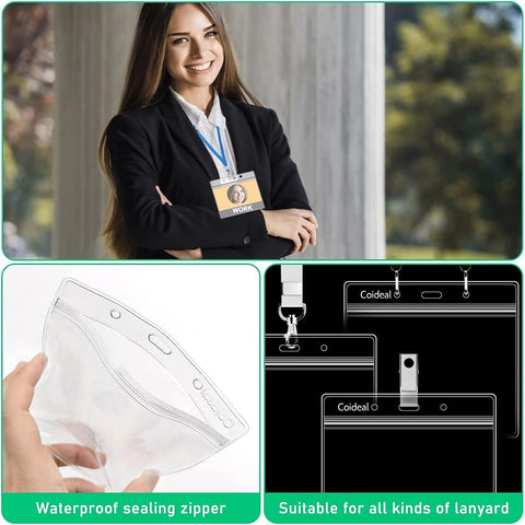 Clear Plastic Horizontal Badge Holder -  12 Pcs Thick Name Tag ID Card Protector Holders Large Transparent Sleeve Waterproof (4.8 x 3.5 Inch)