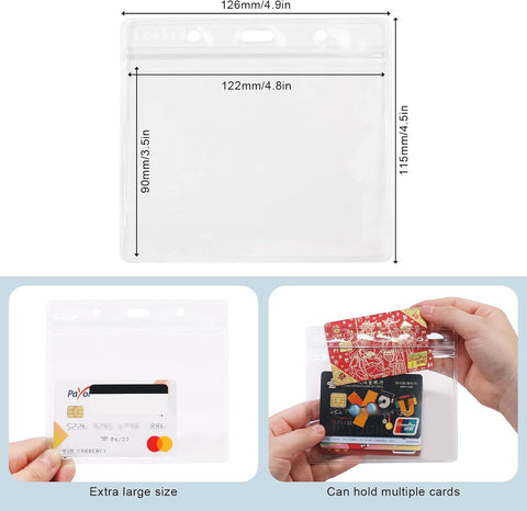 Clear Plastic Horizontal Badge Holder -  12 Pcs Thick Name Tag ID Card Protector Holders Large Transparent Sleeve Waterproof (4.8 x 3.5 Inch)