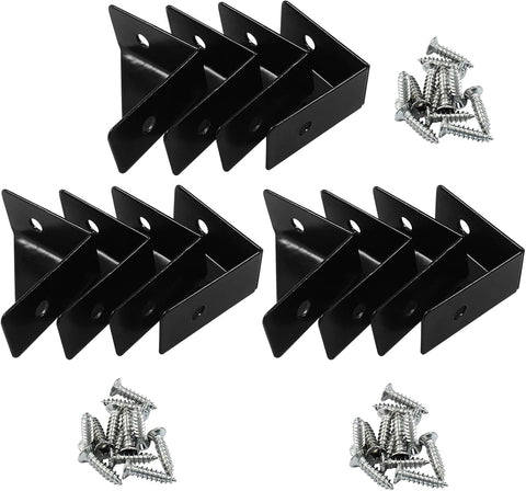 12pcs Angle Corner Shelf Bracket 38mm x 38mm, Cold Rolled Steel Corner Support, Triangular Bracket with Screws for Desk Bed Corner (Black)