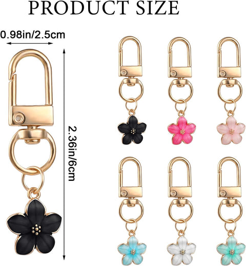 Cute Flower Keychain for Women, 6 Pcs Aesthetic Keychains Purse Charms Zipper Pull Charm Handbag Charms Bag Charms for Handbags Backpack Purse Accessories Car Keys Birthday Valentine Day Gifts