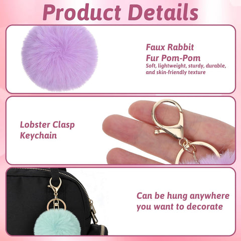 4 Pcs Pom Pom Keychains, Artificial Fur Ball Keychain Charms Ball Keyrings, Soft Fluffy Plush Tote Pendant Pompom Key Chains, Cute Colorful Car Bag Charm Purse Bag Accessories for Women (4 Colors)