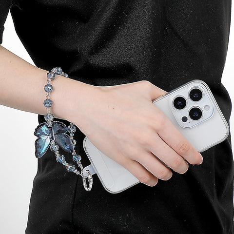 Cute Phone Charm Wrist Strap with Spacer,Butterfly Beaded Phone Chain Wristlet for Case Cellphone Chain Lanyard