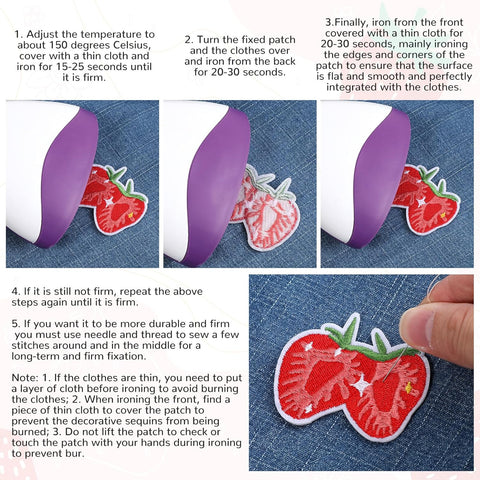 12PCS Strawberry Iron on Patches,Cute Patches Iron on Fruit Bow Embroidered Patch for Clothing Backpack Hat Bags