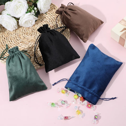 Shimmeroo 4PCS 7x5 Inch Drawstring Pouch, Soft Gift Bags Dice Bag Drawstring Favor Bags for Tarot Rune Jewelry Crystal Wedding Party Candy Bag(4 Colors)