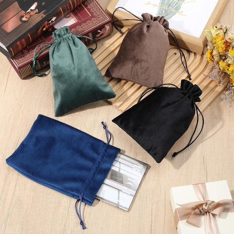 Shimmeroo 4PCS 7x5 Inch Drawstring Pouch, Soft Gift Bags Dice Bag Drawstring Favor Bags for Tarot Rune Jewelry Crystal Wedding Party Candy Bag(4 Colors)