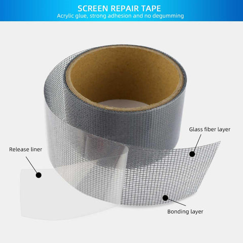 3-Layer Strong Waterproof Adhesive Screen Repair Tape - Instantly Fix Holes & Tears Fiberglass Kit Gray (1.97x78.7 Inches)