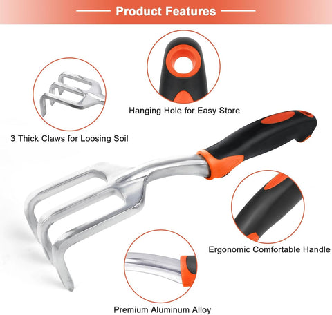 Hand Rake Garden Tool, Heavy Duty Hand Cultivators for Gardening, Small Garden Claw Tool Garden Handrake with Ergonomic Handle, Weed Rake Cultivator Tool for Cultivating, Loosening, Weeding