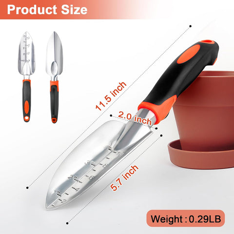Hand Rake Garden Tool, Heavy Duty Hand Cultivators for Gardening + Garden Shovel Trowel Garden Tool with Measurement Mark