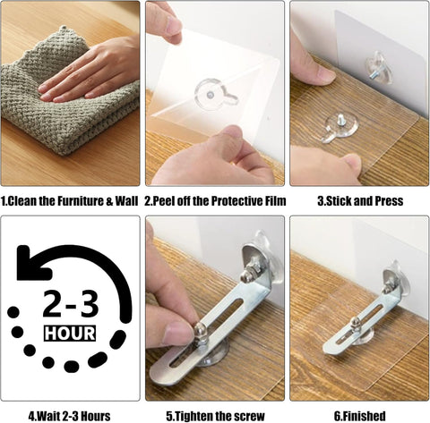 No Drill Furniture Anchors 6 Packs Anti Tip Furniture Straps Kit Adhesive Furniture Wall Anchors for Baby Proofing, Secure Bookcase Dresser Shelf Cabinet Wall