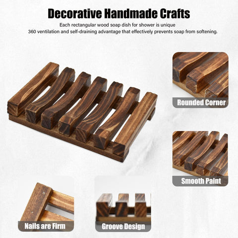 3 Pcs Natural Wooden Soap Dish Holder for Shower, Self Draining Soap Tray for Bathroom, Extend Soaps Life and Keep Dry