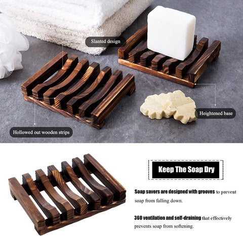 3 Pcs Natural Wooden Soap Dish Holder for Shower, Self Draining Soap Tray for Bathroom, Extend Soaps Life and Keep Dry