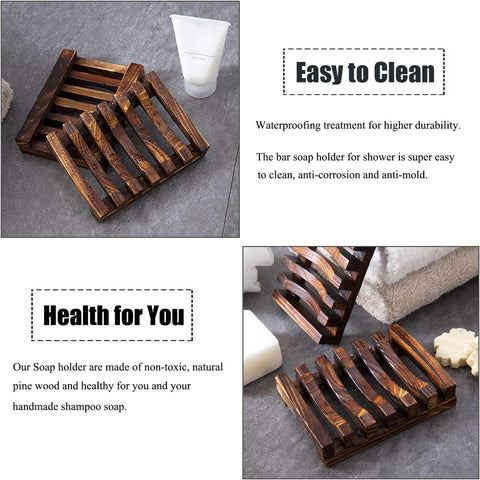3 Pcs Natural Wooden Soap Dish Holder for Shower, Self Draining Soap Tray for Bathroom, Extend Soaps Life and Keep Dry