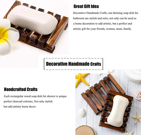 3 Pcs Natural Wooden Soap Dish Holder for Shower, Self Draining Soap Tray for Bathroom, Extend Soaps Life and Keep Dry