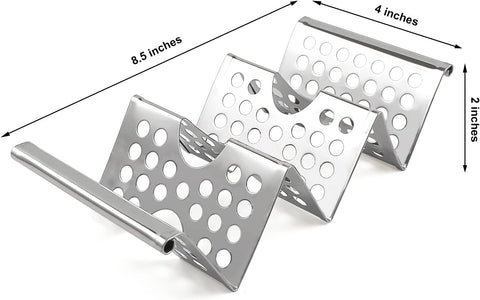 4 Pack Stainless Steel Taco Holders, Premium Taco Stands, Holds 2 Or 3 Tacos Each Taco Tray, Taco Rack With Easy-Access Handle, Food Grade Taco Plate Shells Oven & Grill Safe, BPA Free(Hollow)