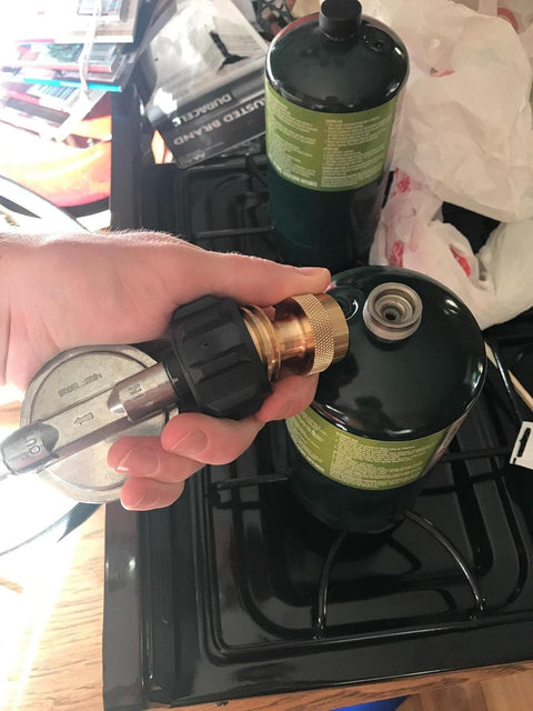 Steak Saver 20lb to 1lb Propane Tank Adapter for Disposable Throwaway Cylinder, Converter Universal 1 Pound / 16.4oz Disposable Small Tank for 20 or 30lb LP Gas Big Tank