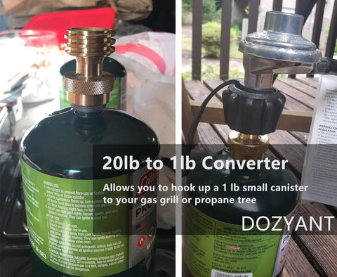 Steak Saver 20lb to 1lb Propane Tank Adapter for Disposable Throwaway Cylinder, Converter Universal 1 Pound / 16.4oz Disposable Small Tank for 20 or 30lb LP Gas Big Tank