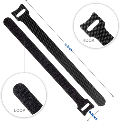 80PCS Reusable Cable Ties, Black Adjustable 6-Inch Cord Organizer Ties, Multi-Purpose Hook Loop Cable Management Wire Ties for Organizing Home, Office, Data Centers