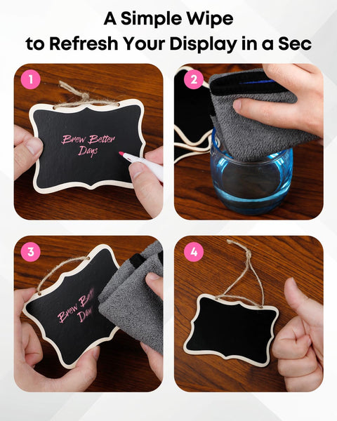 24 Pack Mini Chalkboard Signs for Food, Small Chalkboard Signs with Strings Chalk Markers & Replacement Stickers, Hanging Chalkboards Sign Reusable Wooden Food Labels for Party Buffet Wedding