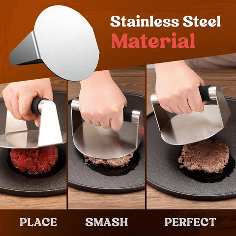 Smash Burger Press, Hamburger Smasher Tool for Griddle, Stainless Steel Ham Patty Press with Anti-Scald Handle, 5.5" Non Stick Grill Press for Smashburger, Bacon, Ground Beef, Meat, Sausage