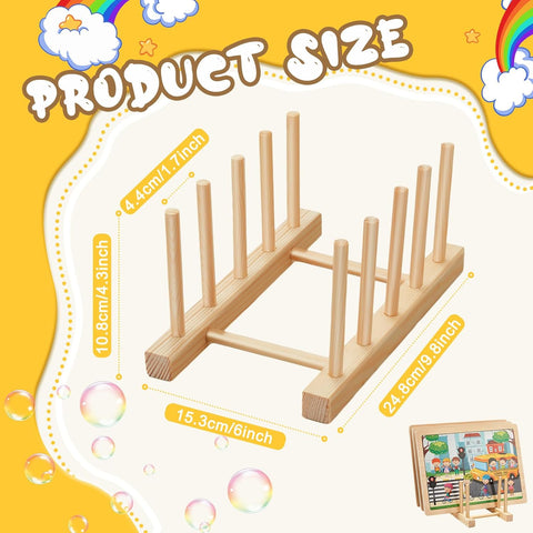 2 Pcs Wooden Puzzle Display Stand Jigsaw Holder Rack Puzzle Pot Lid Storage Organizer Shelf for Playroom Decor Craft Collection Lovers