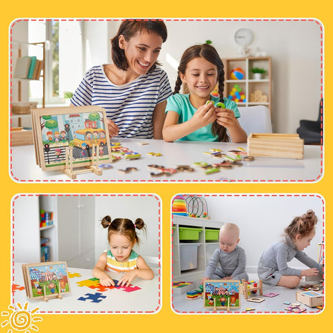2 Pcs Wooden Puzzle Display Stand Jigsaw Holder Rack Puzzle Pot Lid Storage Organizer Shelf for Playroom Decor Craft Collection Lovers