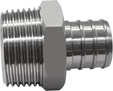 Stainless Steel PEX Garden Hose Adapter Fitting 3/4" PEX Barb to 3/4" GHT Male Connector for Outdoor Garden Irrigation Watering