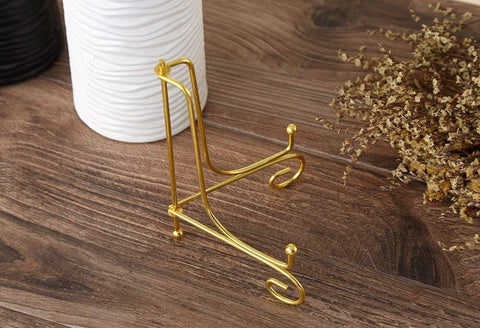 Plate Stands for Display 4 Inch - Decorative Plate Holder - Gold Metal Picture Stand for Table - Small Easels for Display Card, Photo, Mini Sign, and PSA Slab - Ideal for Party and Wedding - 2 Pack
