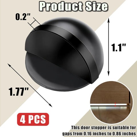 Drill-Free Floor Mounted Door Stoppers 3M Adhesive Self Adhesive Door Stoppers with Black Rubber Bumper Tips Floor Mount Half Dome Door Stopper for Office Bedroom Living Room Shower Room (Black-4Pcs)