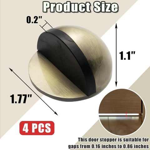 Drill-Free Floor Mounted Door Stoppers 3M Adhesive Self Adhesive Door Stoppers with Black Rubber Bumper Tips Floor Mount Half Dome Door Stopper for Office Bedroom Living Room Shower Room (Bronze-4Pcs)