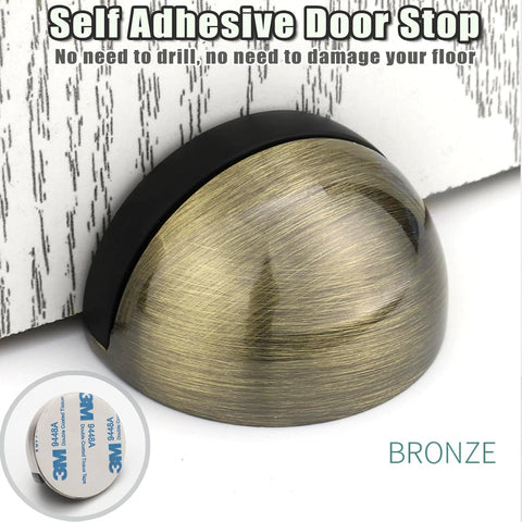 Drill-Free Floor Mounted Door Stoppers 3M Adhesive Self Adhesive Door Stoppers with Black Rubber Bumper Tips Floor Mount Half Dome Door Stopper for Office Bedroom Living Room Shower Room (Bronze-4Pcs)