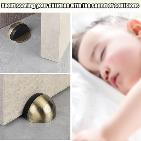 Drill-Free Floor Mounted Door Stoppers 3M Adhesive Self Adhesive Door Stoppers with Black Rubber Bumper Tips Floor Mount Half Dome Door Stopper for Office Bedroom Living Room Shower Room (Bronze-4Pcs)
