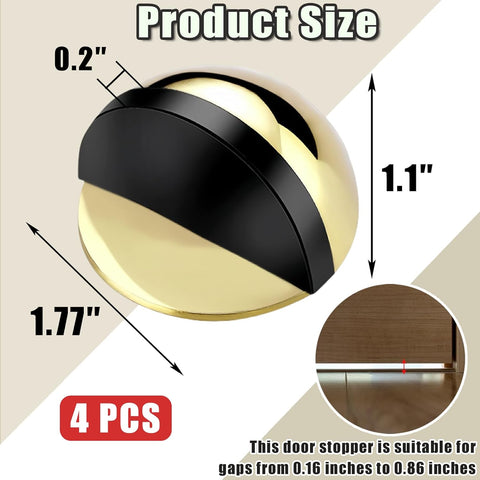 Drill-Free Floor Mounted Door Stoppers 3M Adhesive Self Adhesive Door Stoppers with Black Rubber Bumper Tips Floor Mount Half Dome Door Stopper for Office Bedroom Living Room Shower Room (Gold-4Pcs)