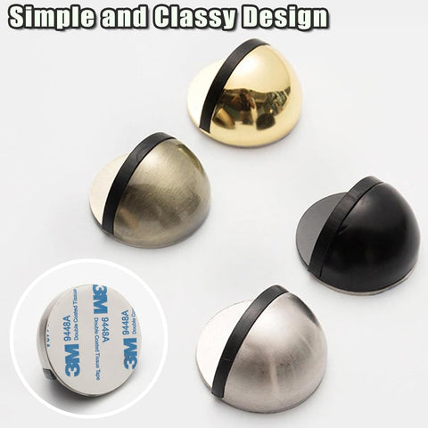 Drill-Free Floor Mounted Door Stoppers 3M Adhesive Self Adhesive Door Stoppers with Black Rubber Bumper Tips Floor Mount Half Dome Door Stopper for Office Bedroom Living Room Shower Room (Silver-2Pcs)