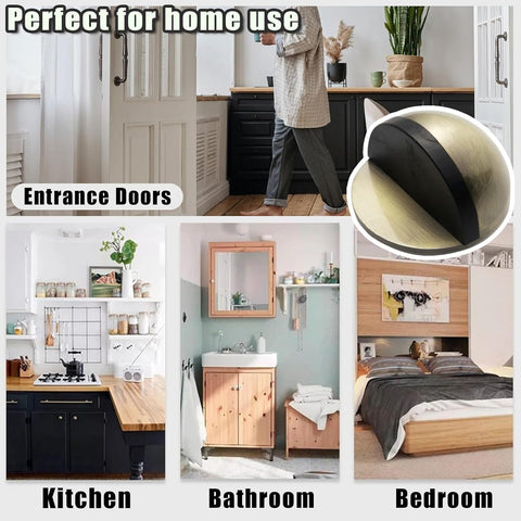 Drill-Free Floor Mounted Door Stoppers 3M Adhesive Self Adhesive Door Stoppers with Black Rubber Bumper Tips Floor Mount Half Dome Door Stopper for Office Bedroom Living Room Shower Room (Bronze-2Pcs)