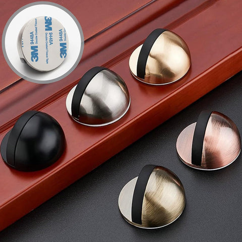 Drill-Free Floor Mounted Door Stoppers 3M Adhesive Self Adhesive Door Stoppers with Black Rubber Bumper Tips Floor Mount Half Dome Door Stopper for Office Bedroom Living Room Shower Room (Bronze-2Pcs)