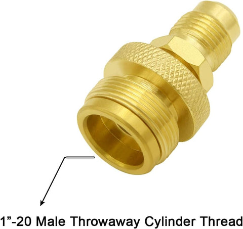 1LB Propane Disposal Adapter Fitting 1"-20 Male Throwaway Cylinder Thread to 3/8" Flare Male, Portable Camping Grill Stove Parts for Heaters, Burner, Cooker, Solid Brass