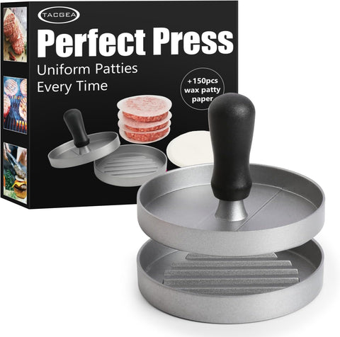 Burger Press 150 Patty Papers, Non-Stick Hamburger Patty Maker with Wax Paper, Aluminum Burger Maker for Kitchen BBQ Grill