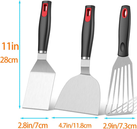Spatula Set Stainless Steel Kitchen Metal Spatula for Cast Iron Skillet with Silicone Handle, Fish Spatula Turner Flipper for Pancake Burger Egg Cooking Spatulas BBQ Grill Griddle