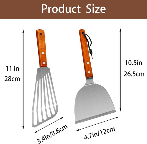 Spatula, Metal Spatulas Set, Stainless Steel Spatula, Fish Spatula Turner Cooking BBQ Grill Griddle Spatula, Metal Spatula for Cast Iron Skillet, Small Wide Kitchen Spatulas with Wood Handle