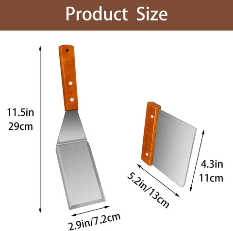 Spatula, Metal Spatulas Set, Stainless Steel Spatula, Fish Spatula Turner Cooking BBQ Grill Griddle Spatula, Metal Spatula for Cast Iron Skillet, Small Wide Kitchen Spatulas with Wood Handle