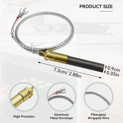750mv Thermopile for Gas Fireplace, 24” Thermopile Generators Q313A Fit for Stove Gas Ovens/Gas Fireplace/Water Heater, Thermopile Assemblies Replacement (24'' Thermopile)