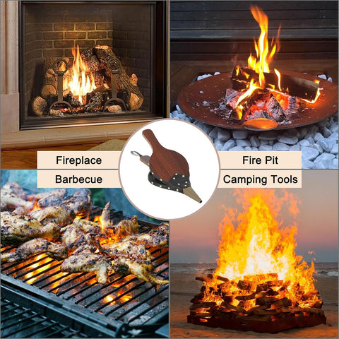 Fireplace Bellows Air Blower Cast Nozzle 14.8" x 5.6" for Outdoor Camping BBQ Grill Chimney Hand Bellow Pump Pit Barbeque Fire Tools Accessories with Hanging Strap, Brown