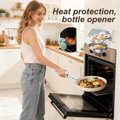 Multifunctional Kitchen Tongs Heat Resistant Anti-Scald Silicone Tips Food Tongs with Bottle Opener Stainless Steel Cooking Utensils for BBQ Salad Serving 1 Piece