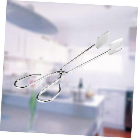 Silver Stainless Steel BBQ Tongs with Long Handle Heat Resistant Barbecue Tongs for Meat & Vegetables