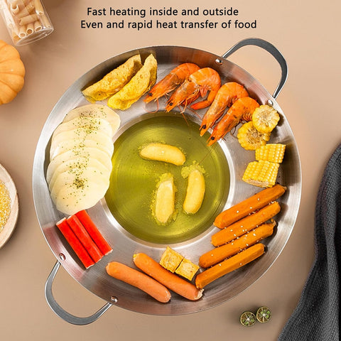 38cm Multifunctional Grill Pan with Double Handles - Silver - Suitable for Induction Gas and Barbecue - Camping Cooking Pan