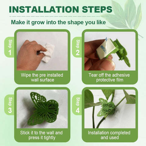 30 Green Butterfly Leaf Plant Clips Invisible Wall Plant Support Hooks Vinyl Cross Brackets for Indoor Outdoor Climbing Plants