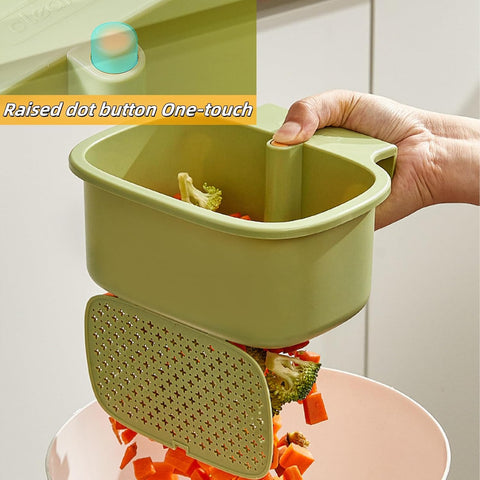 Green Multi-Functional Hanging Food Strainer for Sinks One Touch Release Screen Auto-Dump Kitchen Waste Filter Fruit Vegetable Washer