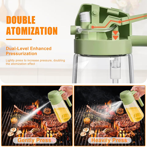 2-in-1 Olive Oil Spray & Pour Bottle 470ml Glass Dispenser for Cooking BBQ Kitchen