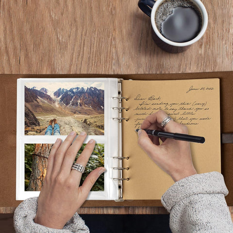 Photo Album 4x6 200 Photos, Genuine Leather Photo Albums with Writing Space with 30 Writing Paper, Travel Family Wedding Kids Graduation Ultrasound Baby Picture Album Scrapbook Photo Album (Simple)